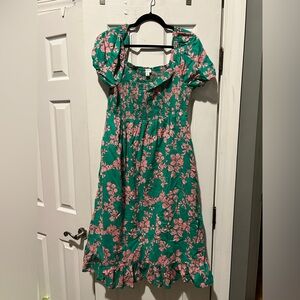 J Crew green hot pink summer dress